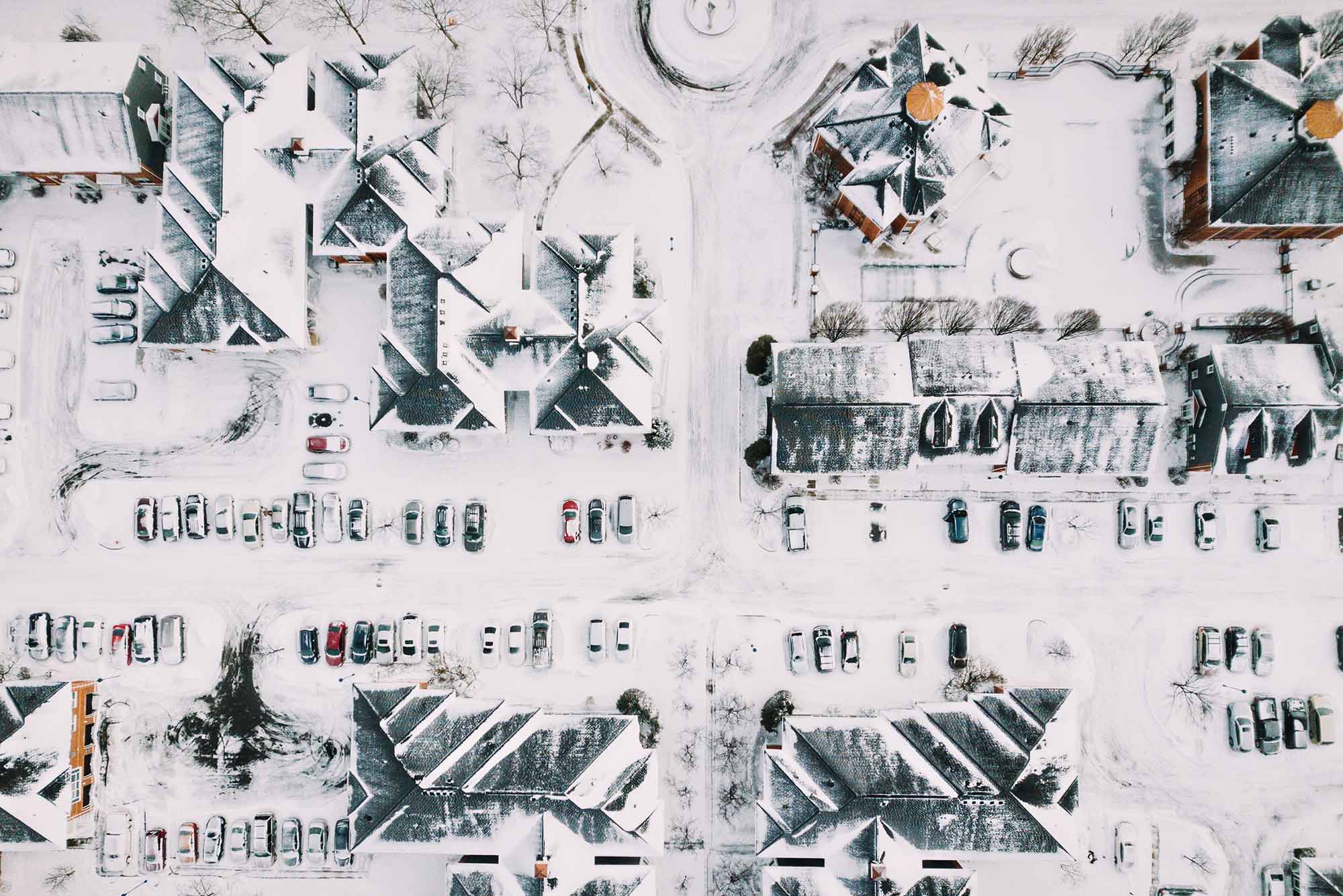 Drone Photography picture of snowy houses